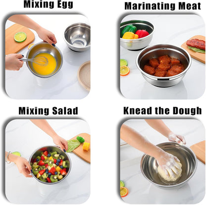 Mixing Bowls with Airtight Lids Set 5 Pcs Stainless Steel Bowls Set Baking Set Non-Slip Silicone Bottoms Great for Serving & Baking