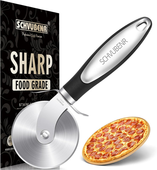 Premium Pizza Cutter Wheel - Ultra Sharp Stainless Steel Pizza Slicer with Non-Slip Soft Grip Handle - Multi-Purpose Cutter for Pizza, Dough & Pastry - Dishwasher Safe, Easy to Clean - Black