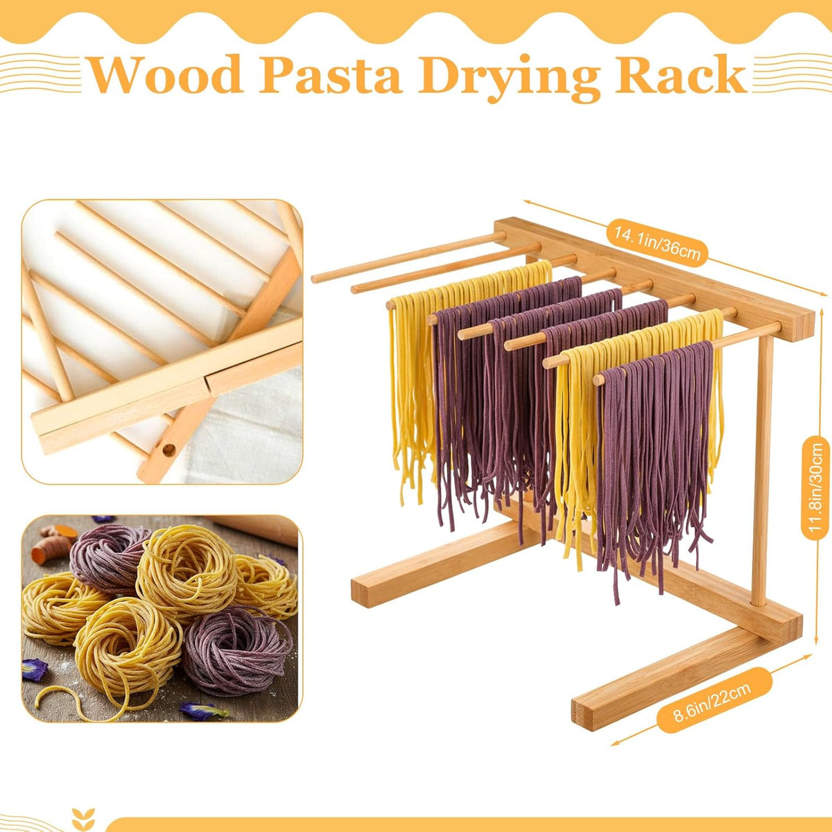 8 Pcs Pasta Maker Machine Set Including Stainless Steel Noodle Maker Machine Wood Pasta Drying Rack Ravioli Stamp Maker Cutter with Pasta Cutter Wheel Mini Rolling Pin Cleaning Brush