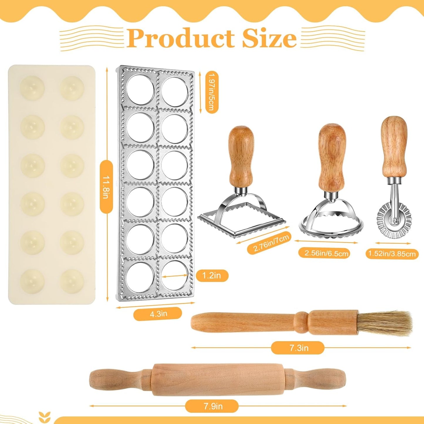 8 Pcs Pasta Maker Machine Set Including Stainless Steel Noodle Maker Machine Wood Pasta Drying Rack Ravioli Stamp Maker Cutter with Pasta Cutter Wheel Mini Rolling Pin Cleaning Brush
