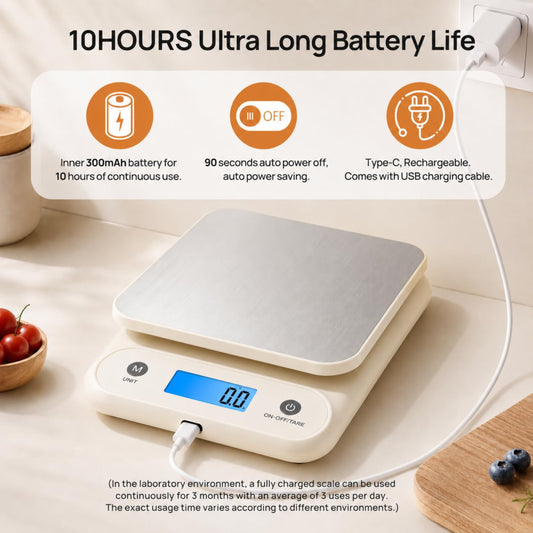 Digital Food Scale for Kitchen 11lb/0.1oz, 5kg/0.1g, Kitchen Scale for Cooking Baking, Built-in 300mAh Li-Battery, Rechargeable Type-C Charging White (1)