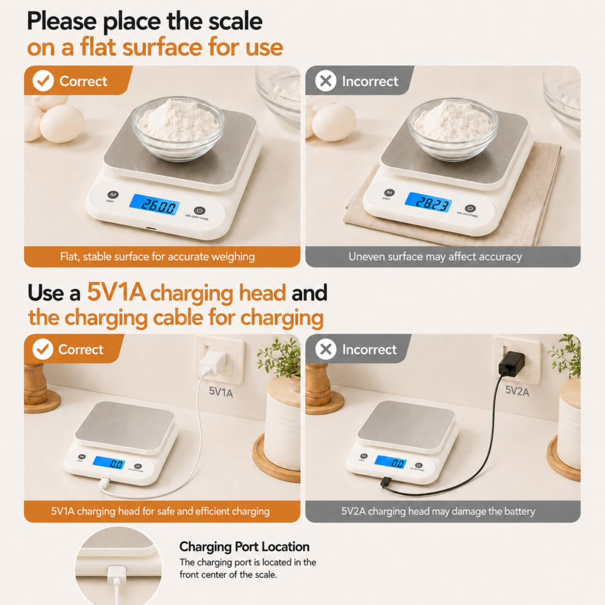 Digital Food Scale for Kitchen 11lb/0.1oz, 5kg/0.1g, Kitchen Scale for Cooking Baking, Built-in 300mAh Li-Battery, Rechargeable Type-C Charging White (1)
