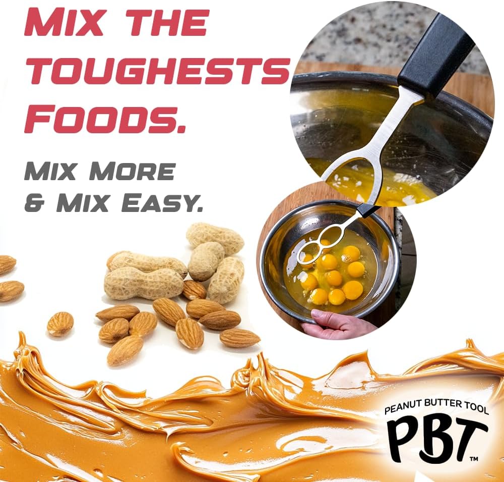 Peanut Butter Mixer, Stainless Steel Stirring Tool for Natural Peanut Butter, Dough, Yogurt, Sauces, and More - Fits Any Container Size, Less Mess, Dishwasher Safe (WHITE)