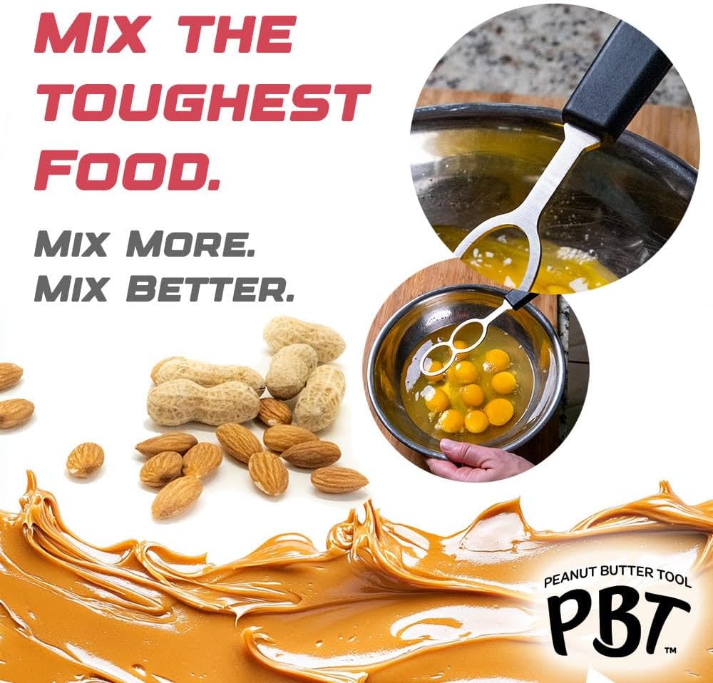 Peanut Butter Mixer, Stainless Steel Stirring Tool for Natural Peanut Butter, Dough, Yogurt, Sauces, and More - Fits Any Container Size, Less Mess, Dishwasher Safe (WHITE)