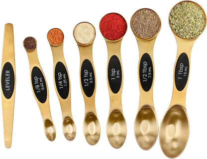 Magnetic Measuring Spoons Set Stainless Steel with Leveler, Stackable Metal Tablespoon Measure Spoon for Baking, Cups and Spoon Set Kitchen Gadgets Apartment Essentials Fits in Spice Jars