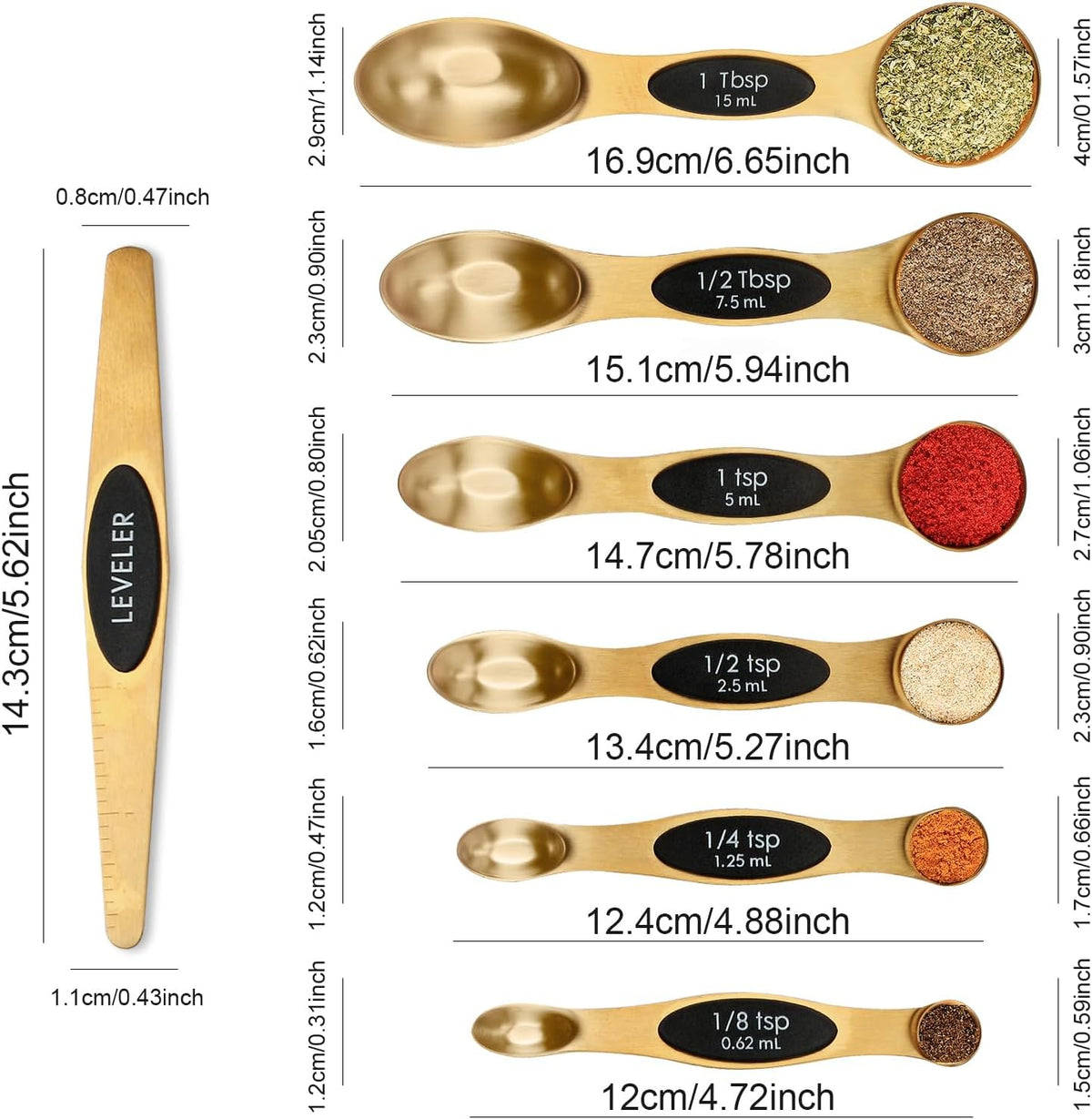 Magnetic Measuring Spoons Set Stainless Steel with Leveler, Stackable Metal Tablespoon Measure Spoon for Baking, Cups and Spoon Set Kitchen Gadgets Apartment Essentials Fits in Spice Jars
