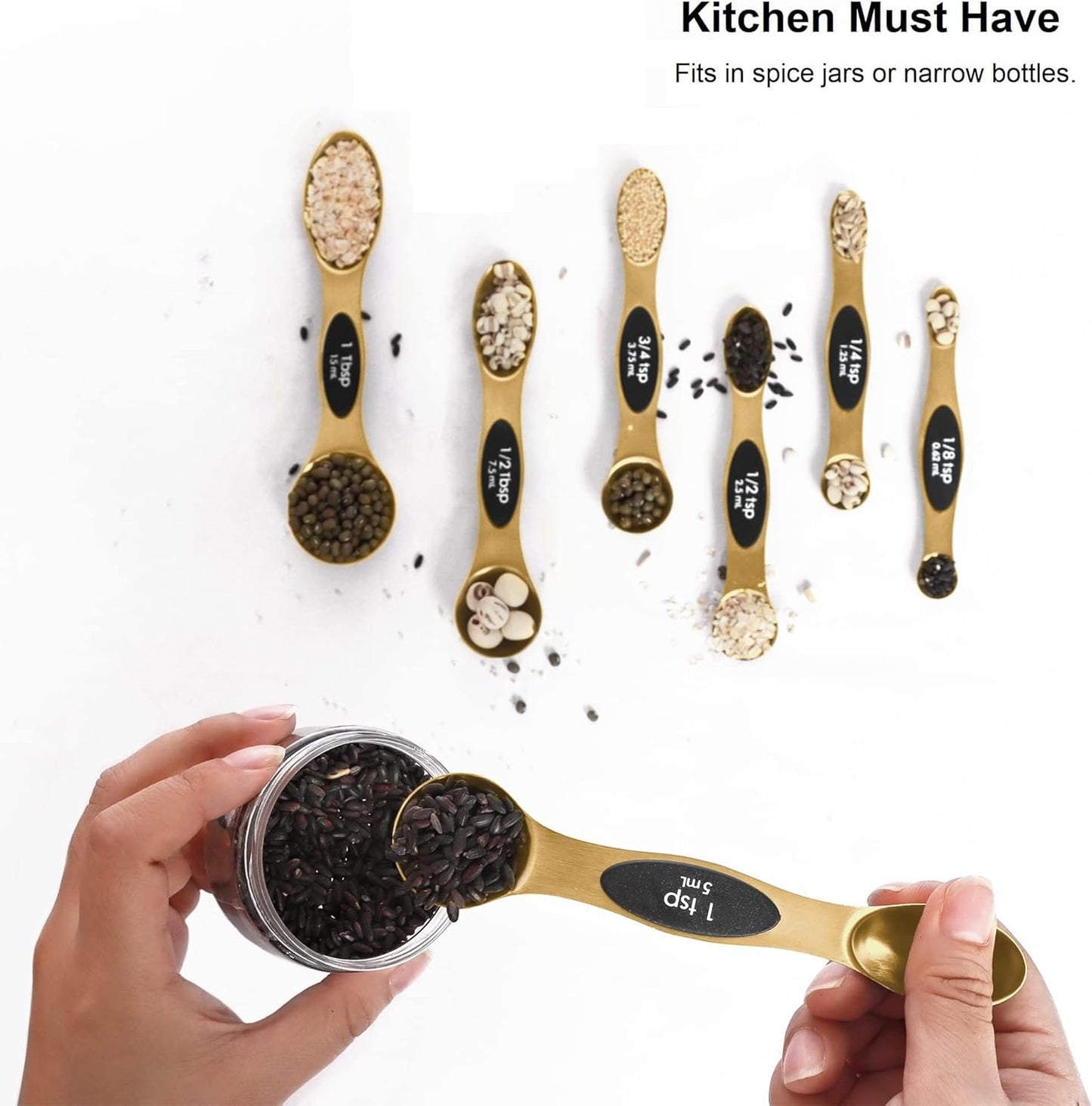Magnetic Measuring Spoons Set Stainless Steel with Leveler, Stackable Metal Tablespoon Measure Spoon for Baking, Cups and Spoon Set Kitchen Gadgets Apartment Essentials Fits in Spice Jars