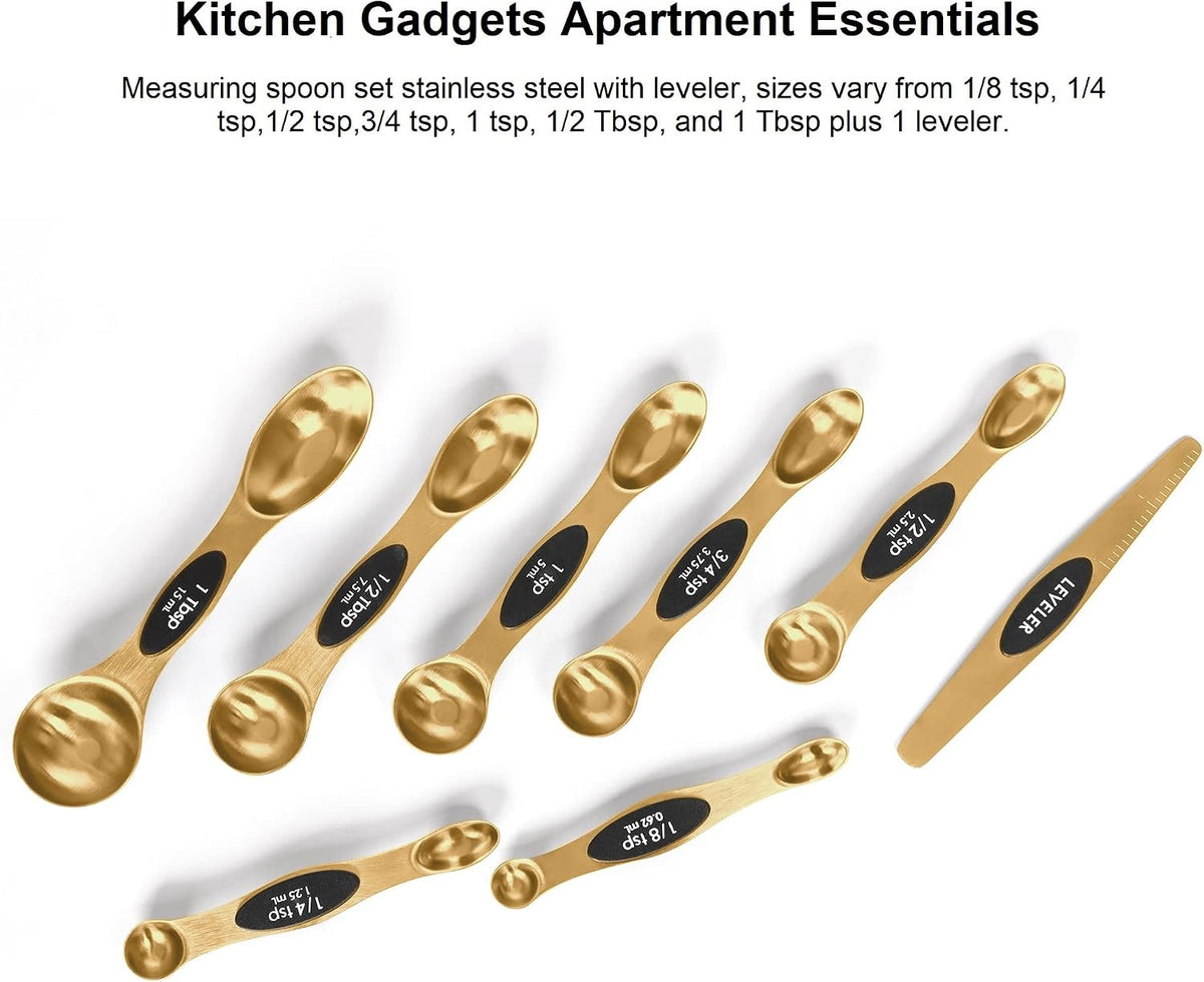 Magnetic Measuring Spoons Set Stainless Steel with Leveler, Stackable Metal Tablespoon Measure Spoon for Baking, Cups and Spoon Set Kitchen Gadgets Apartment Essentials Fits in Spice Jars