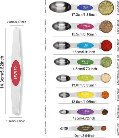 Magnetic Measuring Spoons Set Stainless Steel with Leveler, Stackable Metal Tablespoon Measure Spoon for Baking, Cups and Spoon Set Kitchen Gadgets Apartment Essentials Fits in Spice Jars