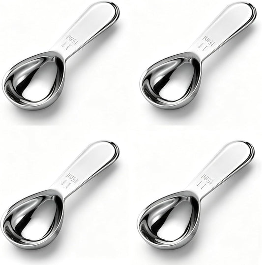 4-Pack Coffee Scoop – 1 Tablespoon (15ml) Stainless Steel Measuring Spoons, Compact Short Handle for Ground Coffee, Tea, and Powder