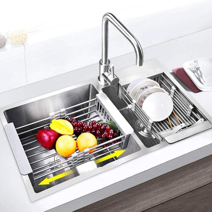 Expandable Dish Drying Rack Over The Sink, Stainless Steel Drainer Basket with Adjustable Arms for Vegetable and Fruit (Grey)