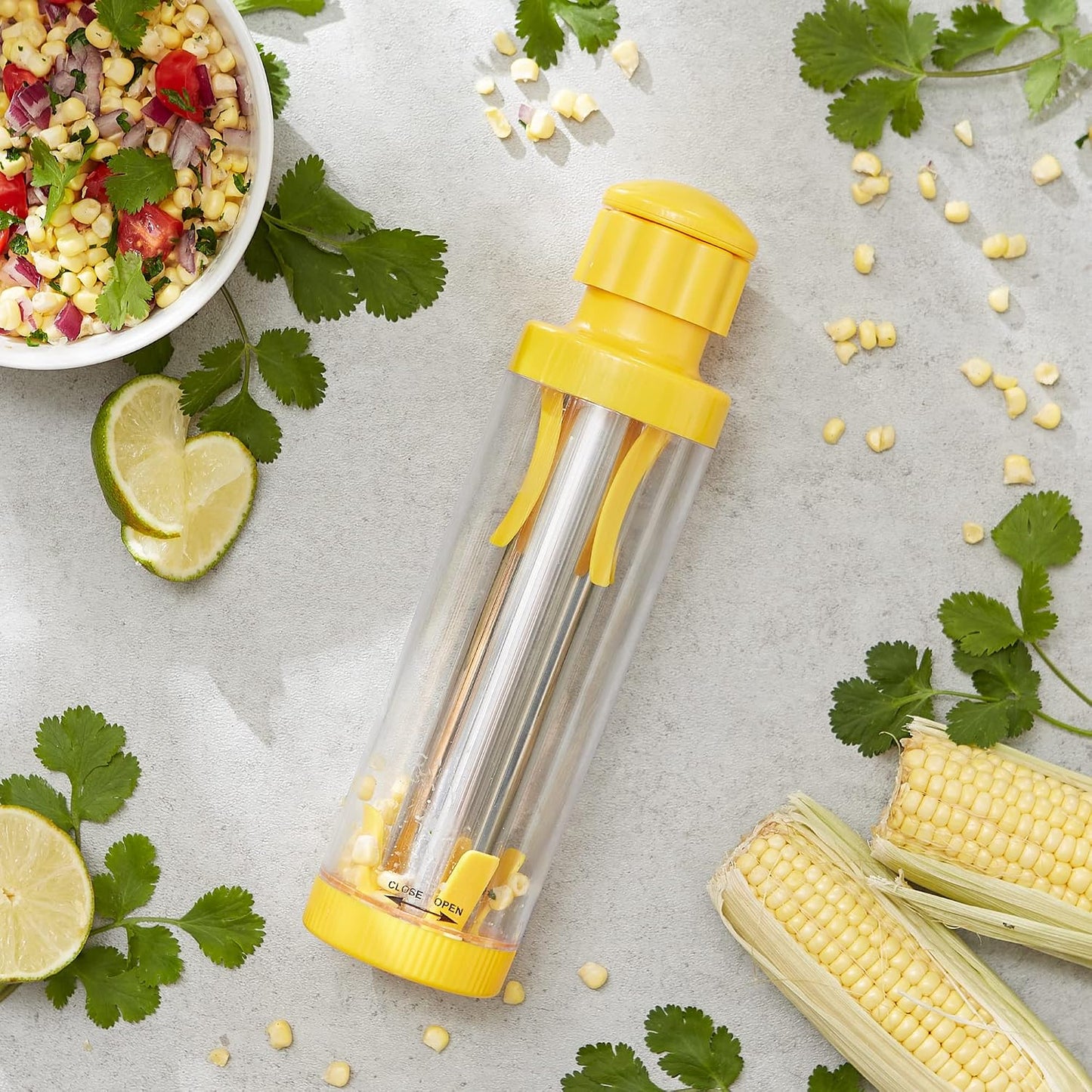 Yellow Deluxe Corn Stripper, 10.5" | Quickly Remove Kernels from the Cob | No Splatters or Mess | Dishwasher Safe