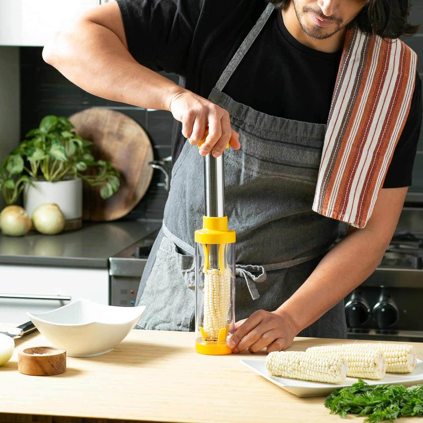 Yellow Deluxe Corn Stripper, 10.5" | Quickly Remove Kernels from the Cob | No Splatters or Mess | Dishwasher Safe
