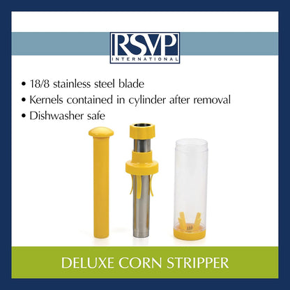 Yellow Deluxe Corn Stripper, 10.5" | Quickly Remove Kernels from the Cob | No Splatters or Mess | Dishwasher Safe