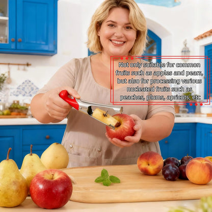 Premium Stainless Steel Apple Corer, Professional Fruit Core Remover Tool with Ergonomic Red Handle, Serrated Blades for Apples, Pears, Peaches, Plums, Easy Use & Clean (Red)