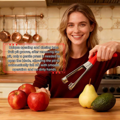 Premium Stainless Steel Apple Corer, Professional Fruit Core Remover Tool with Ergonomic Red Handle, Serrated Blades for Apples, Pears, Peaches, Plums, Easy Use & Clean (Red)