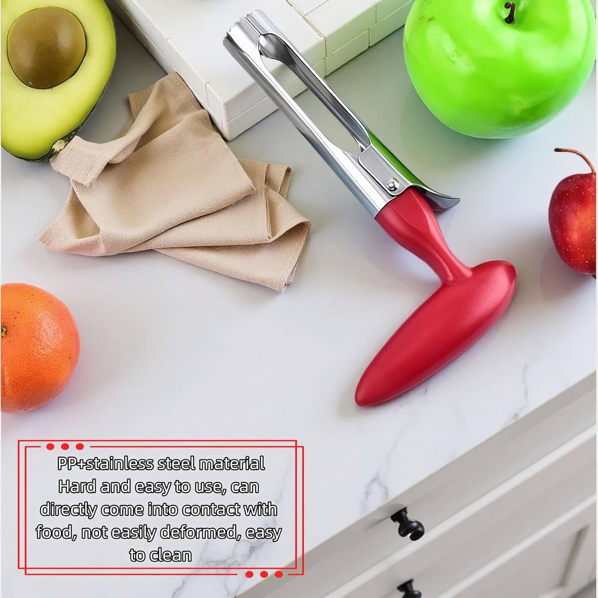 Premium Stainless Steel Apple Corer, Professional Fruit Core Remover Tool with Ergonomic Red Handle, Serrated Blades for Apples, Pears, Peaches, Plums, Easy Use & Clean (Red)