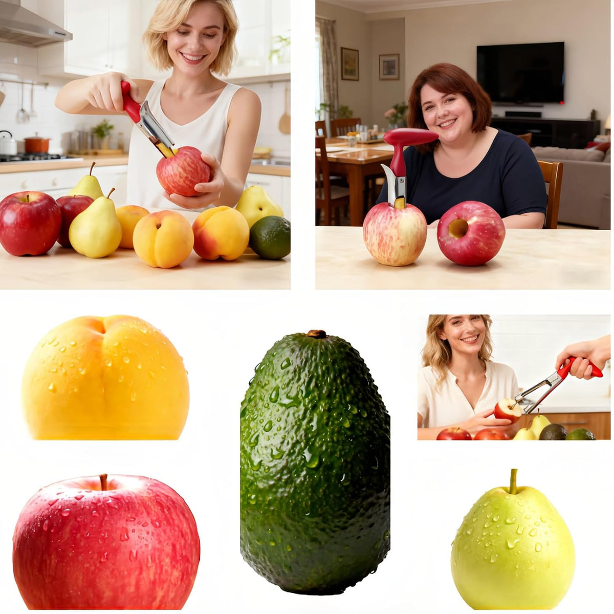 Premium Stainless Steel Apple Corer, Professional Fruit Core Remover Tool with Ergonomic Red Handle, Serrated Blades for Apples, Pears, Peaches, Plums, Easy Use & Clean (Red)