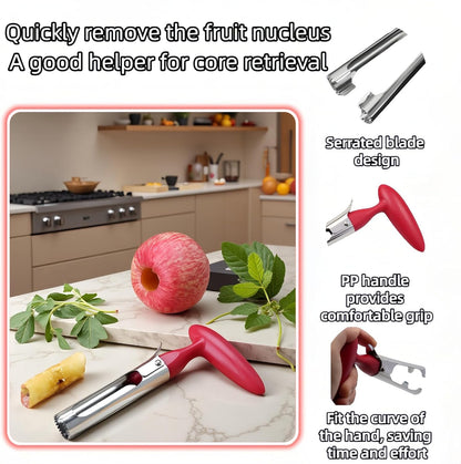 Premium Stainless Steel Apple Corer, Professional Fruit Core Remover Tool with Ergonomic Red Handle, Serrated Blades for Apples, Pears, Peaches, Plums, Easy Use & Clean (Red)
