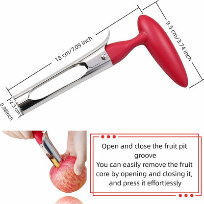 Premium Stainless Steel Apple Corer, Professional Fruit Core Remover Tool with Ergonomic Red Handle, Serrated Blades for Apples, Pears, Peaches, Plums, Easy Use & Clean (Red)