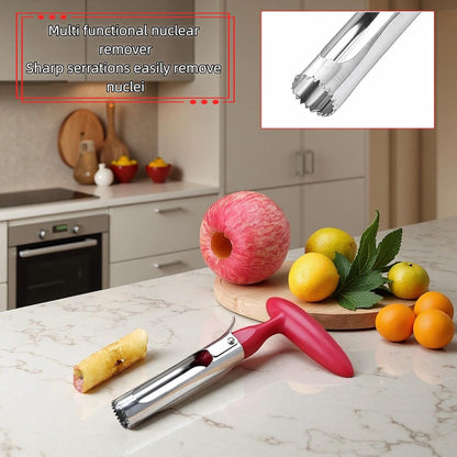 Premium Stainless Steel Apple Corer, Professional Fruit Core Remover Tool with Ergonomic Red Handle, Serrated Blades for Apples, Pears, Peaches, Plums, Easy Use & Clean (Red)