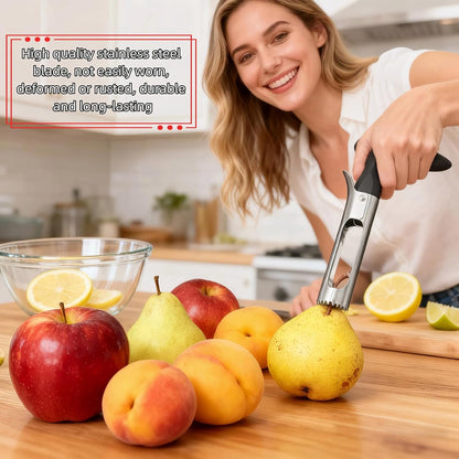 Premium Stainless Steel Apple Corer, Professional Fruit Core Remover Tool with Ergonomic Red Handle, Serrated Blades for Apples, Pears, Peaches, Plums, Easy Use & Clean (Red)