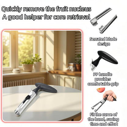 Premium Stainless Steel Apple Corer, Professional Fruit Core Remover Tool with Ergonomic Red Handle, Serrated Blades for Apples, Pears, Peaches, Plums, Easy Use & Clean (Red)