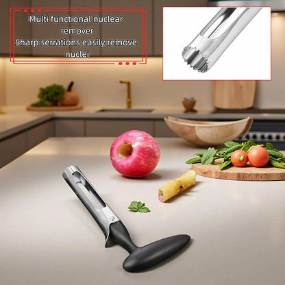 Premium Stainless Steel Apple Corer, Professional Fruit Core Remover Tool with Ergonomic Red Handle, Serrated Blades for Apples, Pears, Peaches, Plums, Easy Use & Clean (Red)