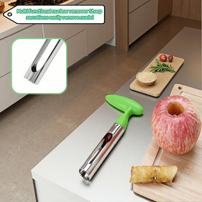 Premium Stainless Steel Apple Corer, Professional Fruit Core Remover Tool with Ergonomic Red Handle, Serrated Blades for Apples, Pears, Peaches, Plums, Easy Use & Clean (Red)