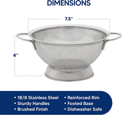 Harold Import Co. Kitchen Perforated Colander with Handles, 18/8 Stainless Steel, 8.5 Inches