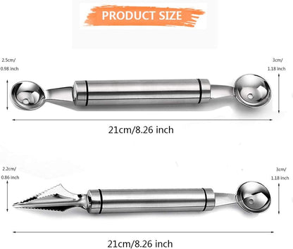 Melon Baller Scoop Set, Stainless Steel Fruit Carving Tool, 2Pcs