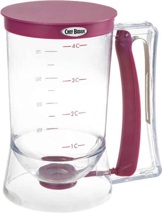 4-Cup Pancake Batter Dispenser, Purple | Batter Dispenser with Measurement Markings and Squeeze Handle for Pancakes, Waffles, Muffins, and Crepes, Baking Tools