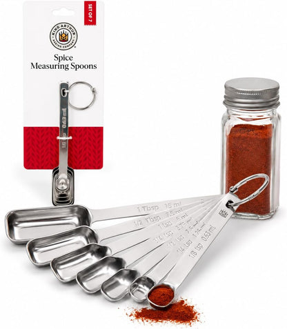 Baking Company Spice Measuring Spoons, 18/8 Stainless Steel, 7-Piece Set, Precision Measures, For Baking And Cooking