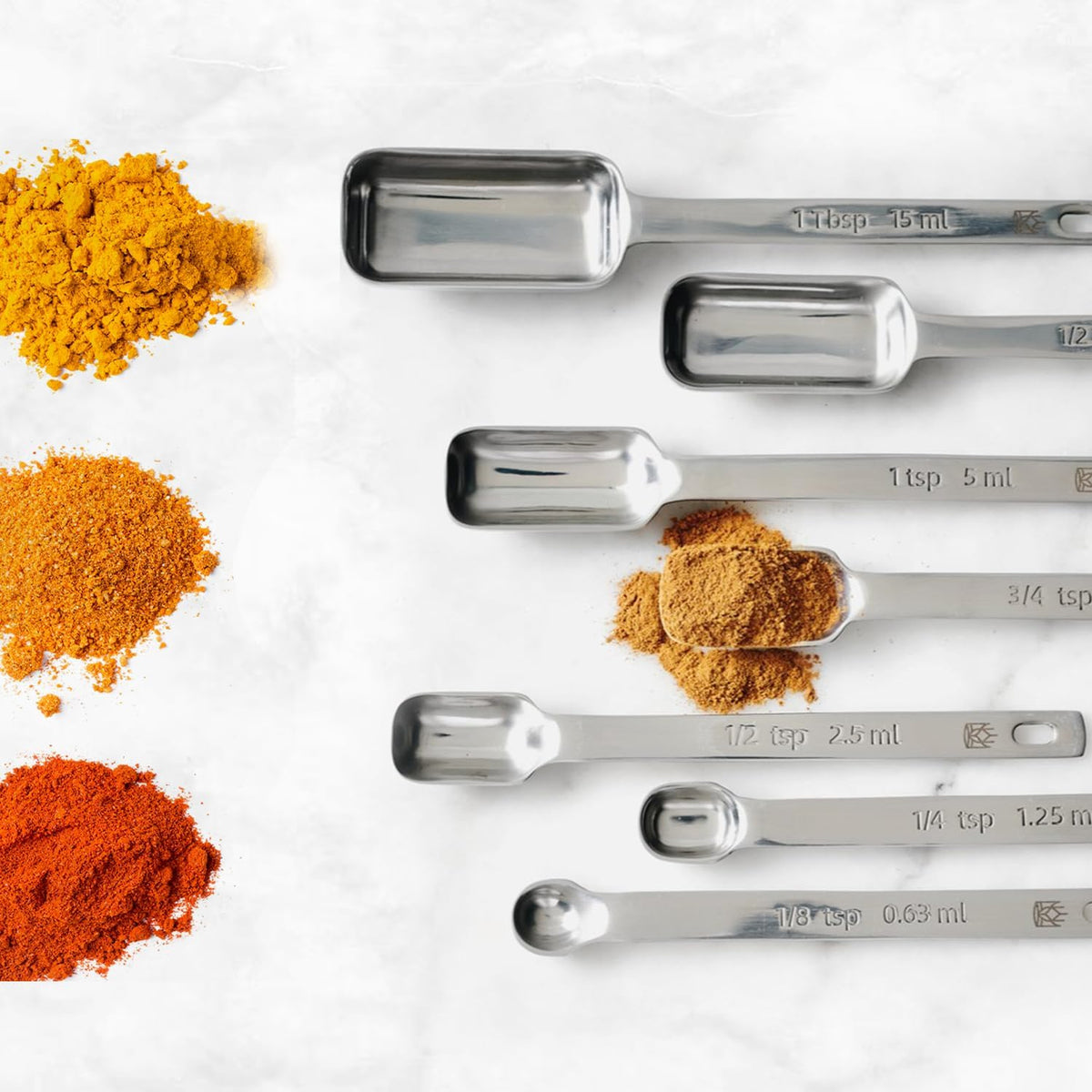 Baking Company Spice Measuring Spoons, 18/8 Stainless Steel, 7-Piece Set, Precision Measures, For Baking And Cooking