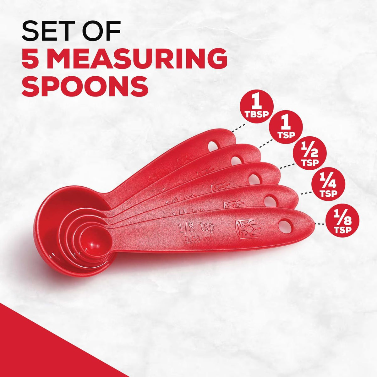 Baking Company Spice Measuring Spoons, 18/8 Stainless Steel, 7-Piece Set, Precision Measures, For Baking And Cooking