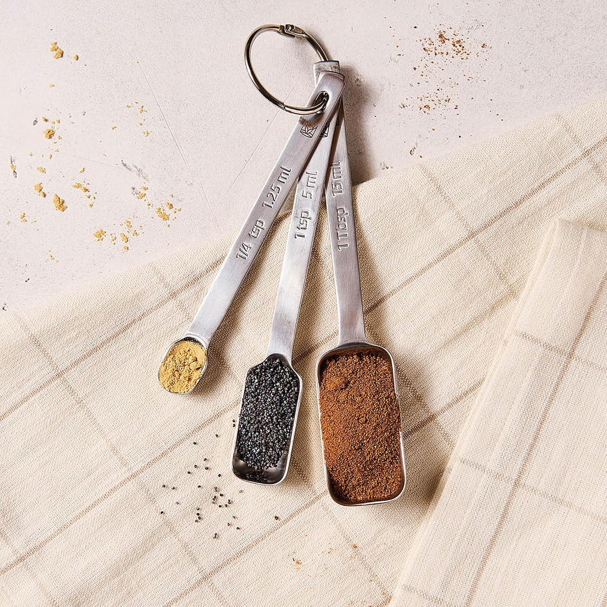 Baking Company Spice Measuring Spoons, 18/8 Stainless Steel, 7-Piece Set, Precision Measures, For Baking And Cooking