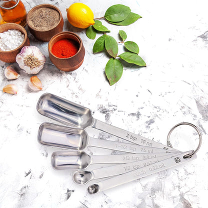 Baking Company Spice Measuring Spoons, 18/8 Stainless Steel, 7-Piece Set, Precision Measures, For Baking And Cooking
