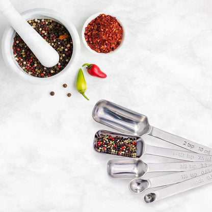 Baking Company Spice Measuring Spoons, 18/8 Stainless Steel, 7-Piece Set, Precision Measures, For Baking And Cooking