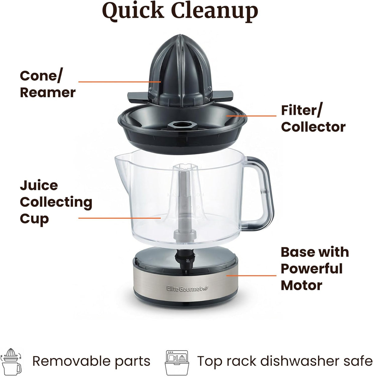 ETS623 Electric Citrus Juicer, 24 oz, Black/Stainless Steel