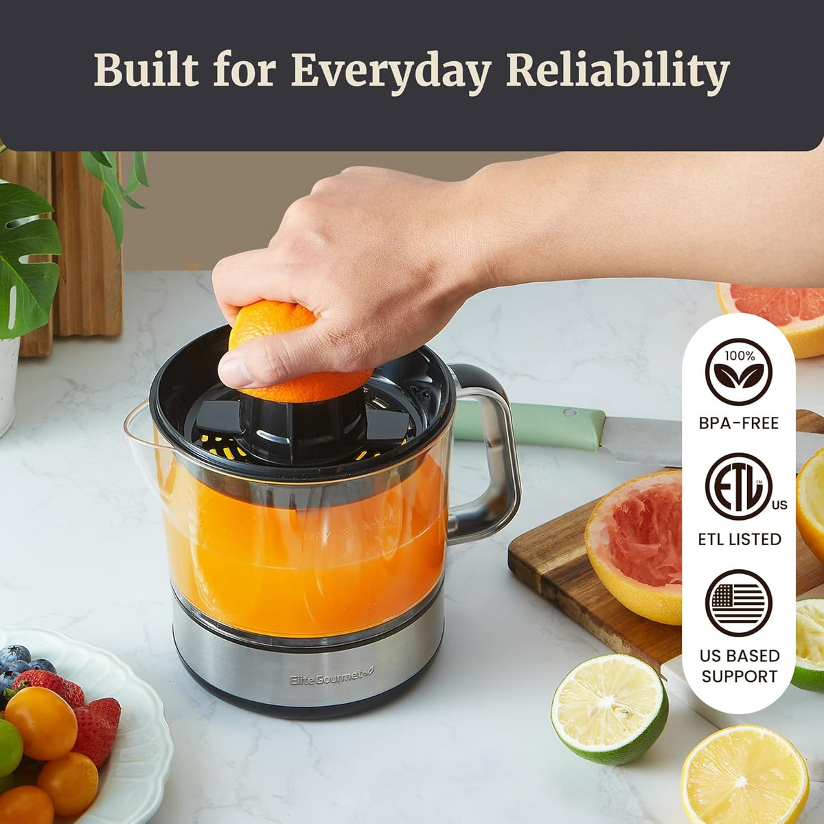ETS623 Electric Citrus Juicer, 24 oz, Black/Stainless Steel