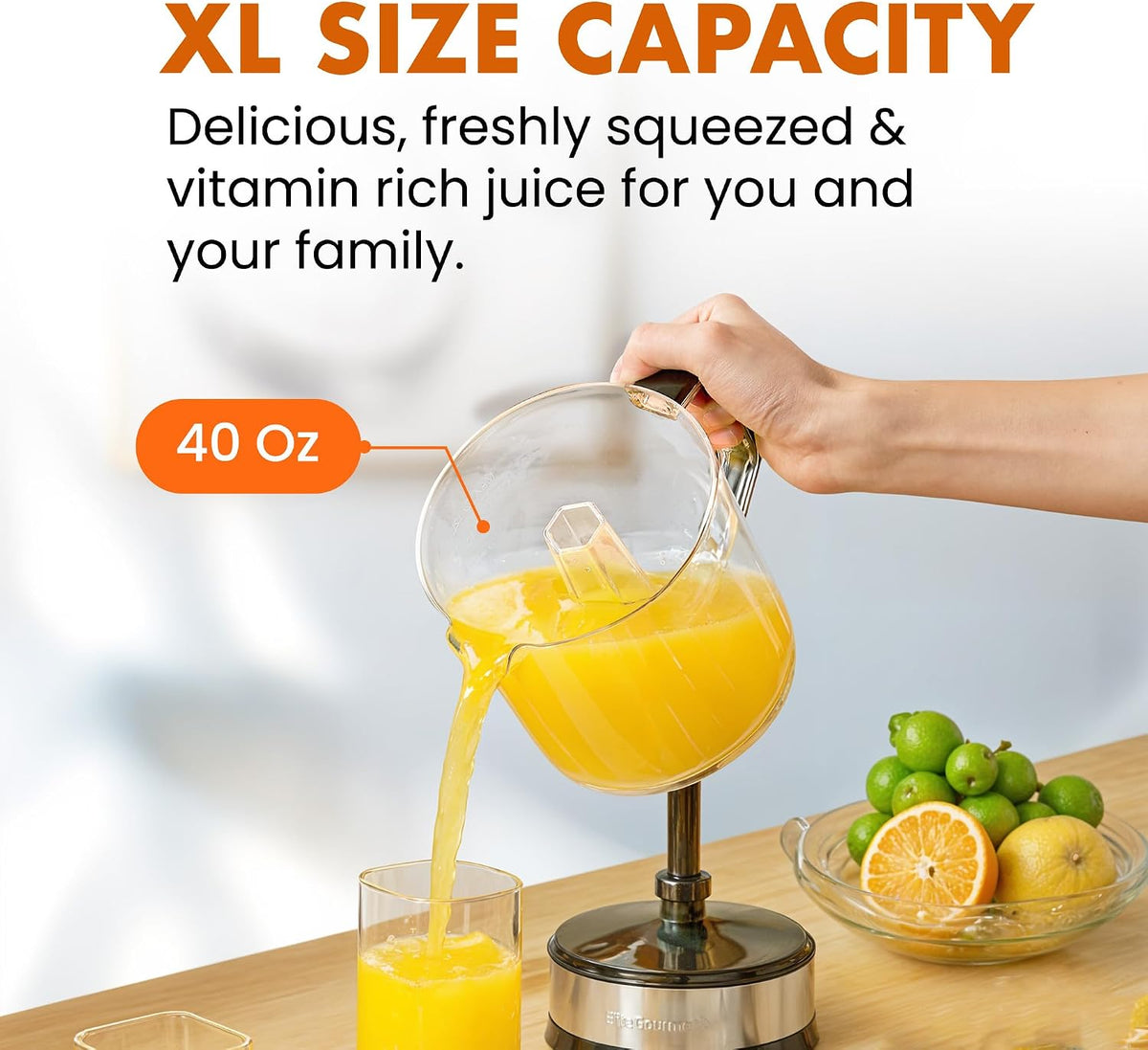 ETS623 Electric Citrus Juicer, 24 oz, Black/Stainless Steel