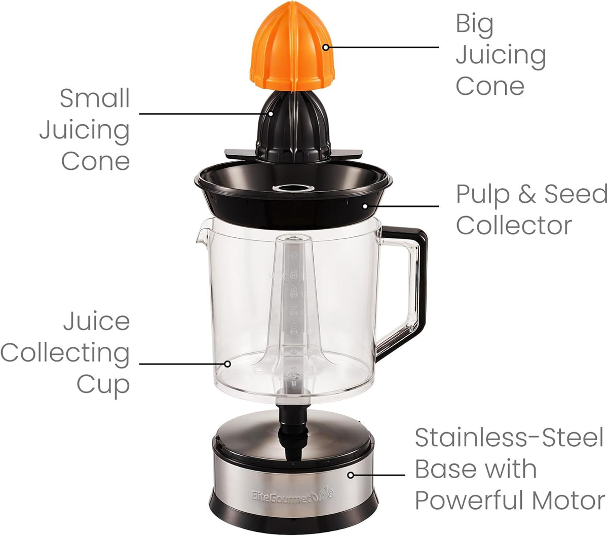 ETS623 Electric Citrus Juicer, 24 oz, Black/Stainless Steel