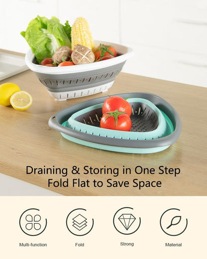 Collapsible Colander and Strainer,Silicone Strainer Colanders & Food Strainers,for Vegetable and Fruit, Kitchen Essentials (3, Green, 1.3L+2.1L+2.5L)