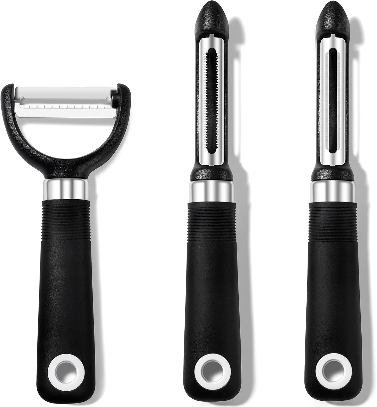 3-Piece Peeler Set, Premium Swivel Vegetable Peeler, Kitchen Gadgets Apple Peeler Potato Peeler Veggie Peeler Fruit Peeler, Dishwasher Safe Kitchen Accessories, Black