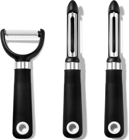 3-Piece Peeler Set, Premium Swivel Vegetable Peeler, Kitchen Gadgets Apple Peeler Potato Peeler Veggie Peeler Fruit Peeler, Dishwasher Safe Kitchen Accessories, Black