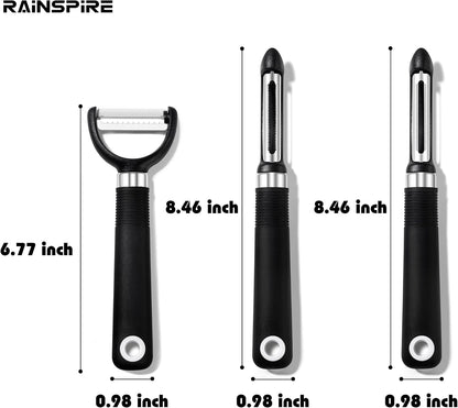 3-Piece Peeler Set, Premium Swivel Vegetable Peeler, Kitchen Gadgets Apple Peeler Potato Peeler Veggie Peeler Fruit Peeler, Dishwasher Safe Kitchen Accessories, Black