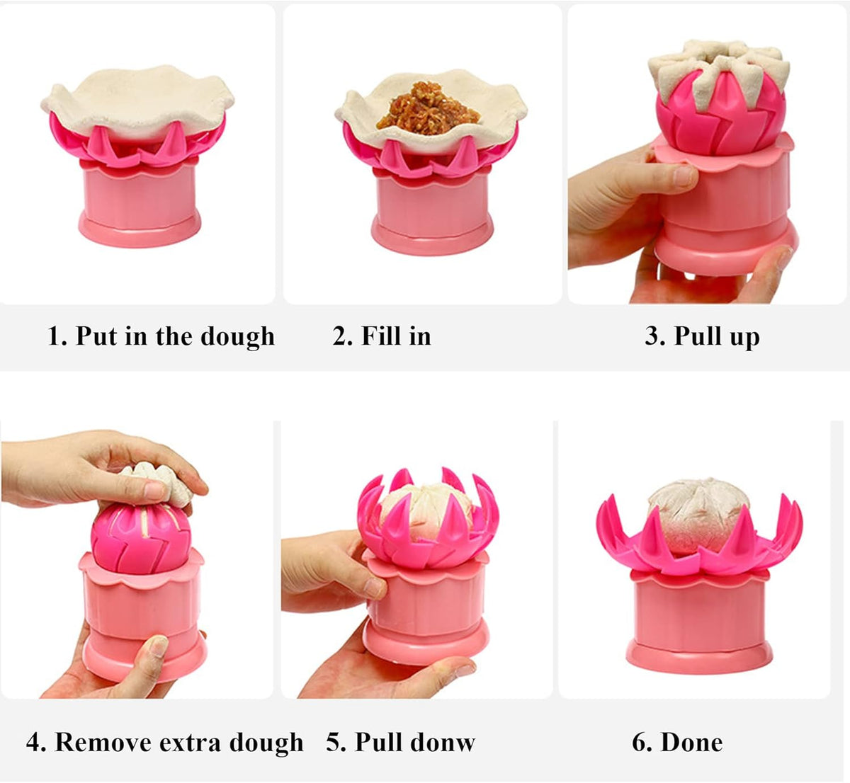 Large 2.36" Baozi Maker, Plastic Baozi Dumpling Molds, Bun Making Mould DIY Pastry Pie Steamed Stuffed Bun Tool, Bao Bun Moulds, Meat Bun Press Making -for Chinese Baozi, Steamed Bun - Pink