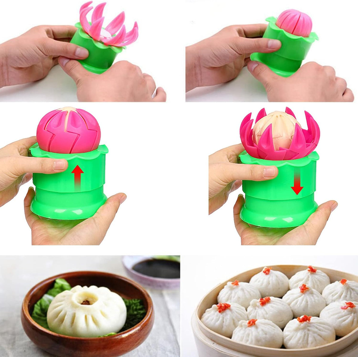 Large 2.36" Baozi Maker, Plastic Baozi Dumpling Molds, Bun Making Mould DIY Pastry Pie Steamed Stuffed Bun Tool, Bao Bun Moulds, Meat Bun Press Making -for Chinese Baozi, Steamed Bun - Pink