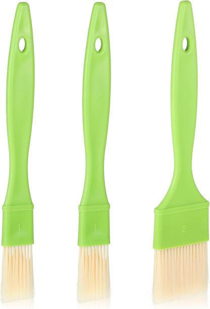 3 Pcs Pastry Brush Set – Heat Resistant Bristle Basting Brushes for Cooking | Kitchen Food Brush for Baking, Grilling, Spreading Oil, Butter, BBQ Sauce, Marinade (1/1/2 inch, Green)