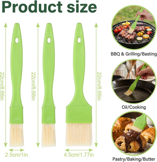 3 Pcs Pastry Brush Set – Heat Resistant Bristle Basting Brushes for Cooking | Kitchen Food Brush for Baking, Grilling, Spreading Oil, Butter, BBQ Sauce, Marinade (1/1/2 inch, Green)